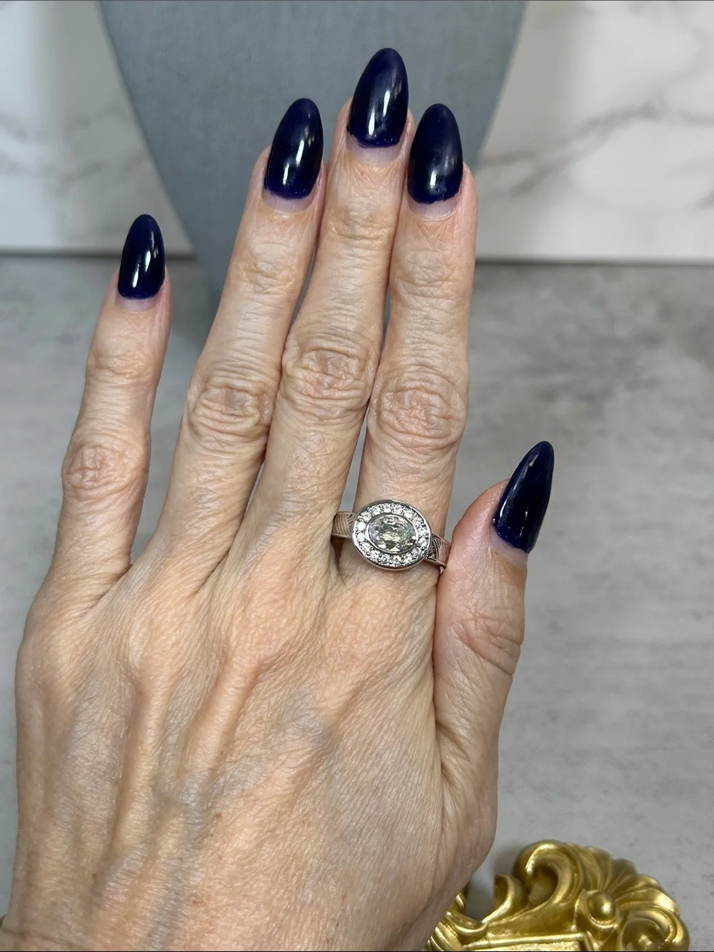 Touchstone Crystal by Swarovski Silver Halo Ring with Clear AB Center Crystal